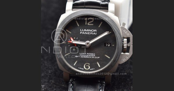 PAM1096 W Luminor GMT 42mm Titanium VSF 1:1 Best Edition Black Dial on Black Leather Strap P.9011 Super Clone
