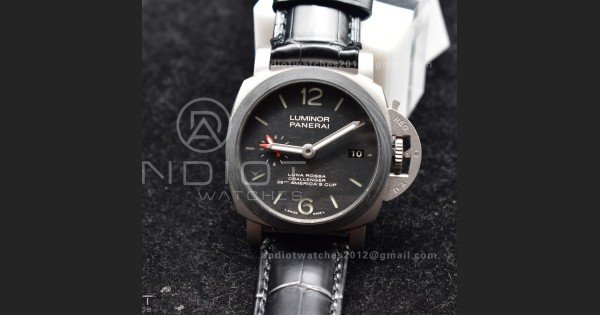 PAM1096 W Luminor GMT 42mm Titanium VSF 1:1 Best Edition Black Dial on Black Leather Strap P.9011 Super Clone