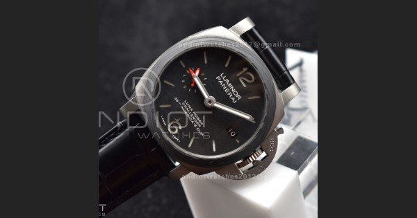 PAM1096 W Luminor GMT 42mm Titanium VSF 1:1 Best Edition Black Dial on Black Leather Strap P.9011 Super Clone