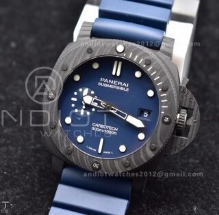 PAM1232 W Carbotech SBF 1:1 Best Edition Blue Dial on Blue Rubber Strap P900
