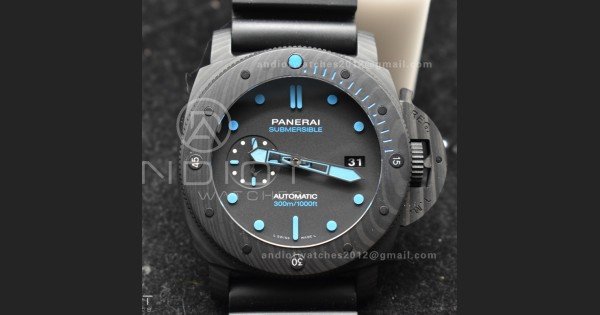PAM1616 Carbotech 47mm VSF Best Edition Black Dial Blue Markers on Rubber Strap P.9010 Clone