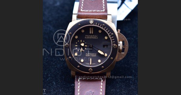 PAM968 V Bronzo VSF 1:1 Best Edition Brown Ceramic Bezel and Dial on Brown Calfskin Strap P.9010 Clone