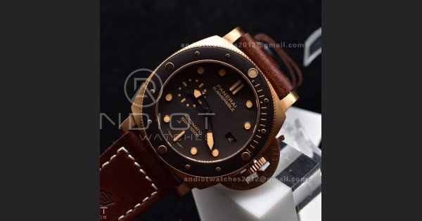 PAM968 V Bronzo VSF 1:1 Best Edition Brown Ceramic Bezel and Dial on Brown Calfskin Strap P.9010 Clone