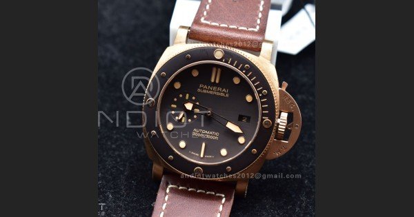 PAM968 V Bronzo VSF 1:1 Best Edition Brown Ceramic Bezel and Dial on Brown Calfskin Strap P.9010 Clone