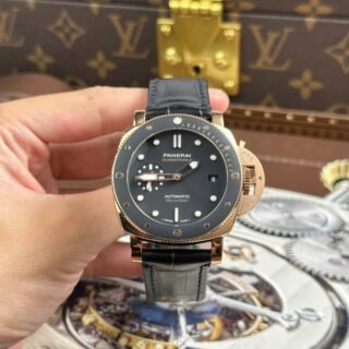 Panerai Submersible PAM974 Rose Gold Replica Watches Black Dial Leather Strap VS Factory 42mm - Đồng Hồ Replica 1:1