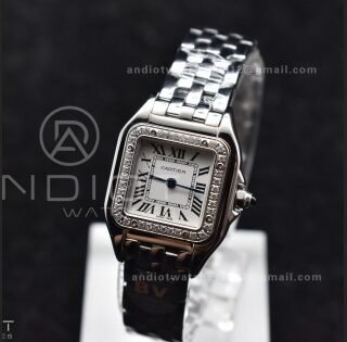 Panthère 22mm BVF 1:1 Best Edition SS White Dial Diamonds Bezel on SS Bracelet Ronda Quartz