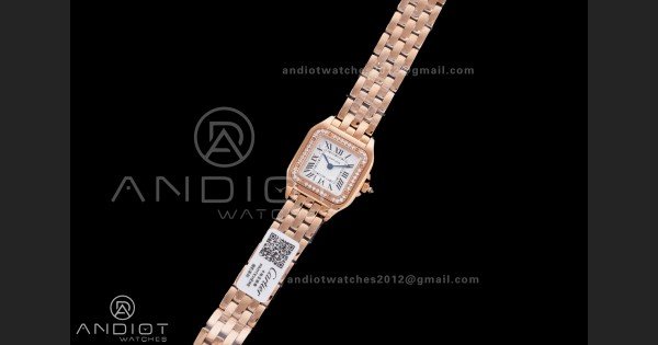 Panthère Ladies 22mm RG AF 1:1 Best Edition White Dial Diamonds Bezel on RG Bracelet Ronda Quartz
