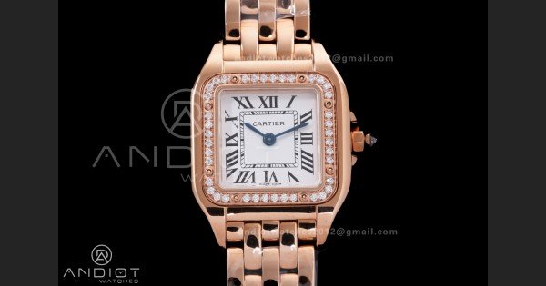 Panthère Ladies 22mm RG AF 1:1 Best Edition White Dial Diamonds Bezel on RG Bracelet Ronda Quartz