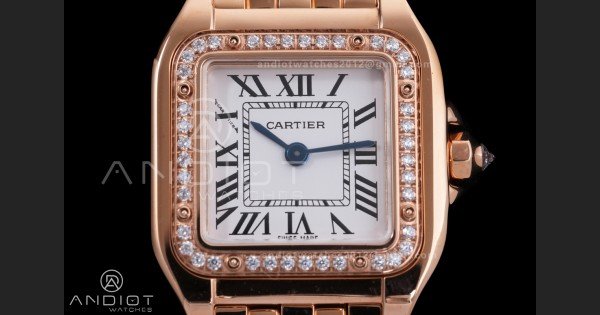Panthère Ladies 22mm RG AF 1:1 Best Edition White Dial Diamonds Bezel on RG Bracelet Ronda Quartz