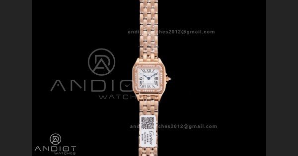Panthère Ladies 22mm RG AF 1:1 Best Edition White Dial Diamonds Bezel on RG Bracelet Ronda Quartz