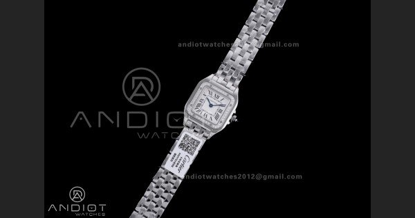 Panthère Ladies 22mm SS AF 1:1 Best Edition White Dial Diamonds Bezel on SS Bracelet Ronda Quartz