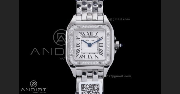 Panthère Ladies 22mm SS AF 1:1 Best Edition White Dial Diamonds Bezel on SS Bracelet Ronda Quartz