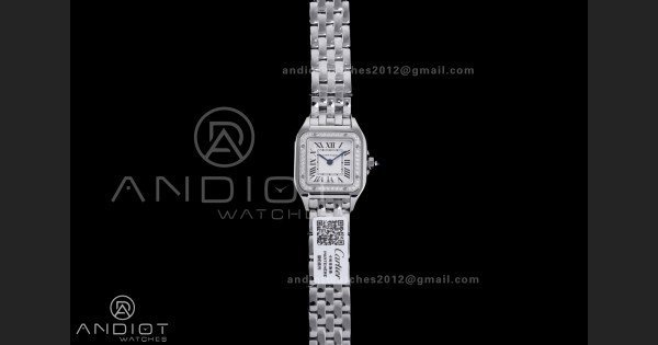 Panthère Ladies 22mm SS AF 1:1 Best Edition White Dial Diamonds Bezel on SS Bracelet Ronda Quartz