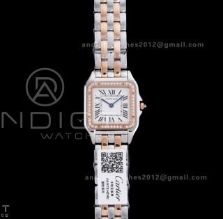 Panthère Ladies 27mm SS/RG AF 1:1 Best Edition White Dial Diamonds Bezel on SS/RG Bracelet Ronda Quartz