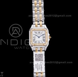 Panthère Ladies 27mm SS/YG AF 1:1 Best Edition White Dial Diamonds Bezel on SS/YG Bracelet Ronda Quartz