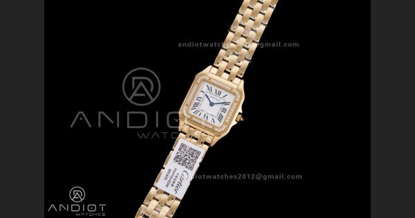 Panthère Ladies 27mm YG AF 1:1 Best Edition White Dial Diamonds Bezel on YG Bracelet Ronda Quartz