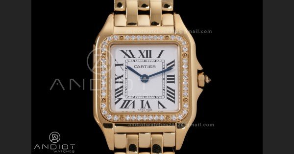 Panthère Ladies 27mm YG AF 1:1 Best Edition White Dial Diamonds Bezel on YG Bracelet Ronda Quartz