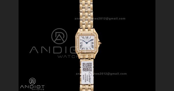 Panthère Ladies 27mm YG AF 1:1 Best Edition White Dial Diamonds Bezel on YG Bracelet Ronda Quartz
