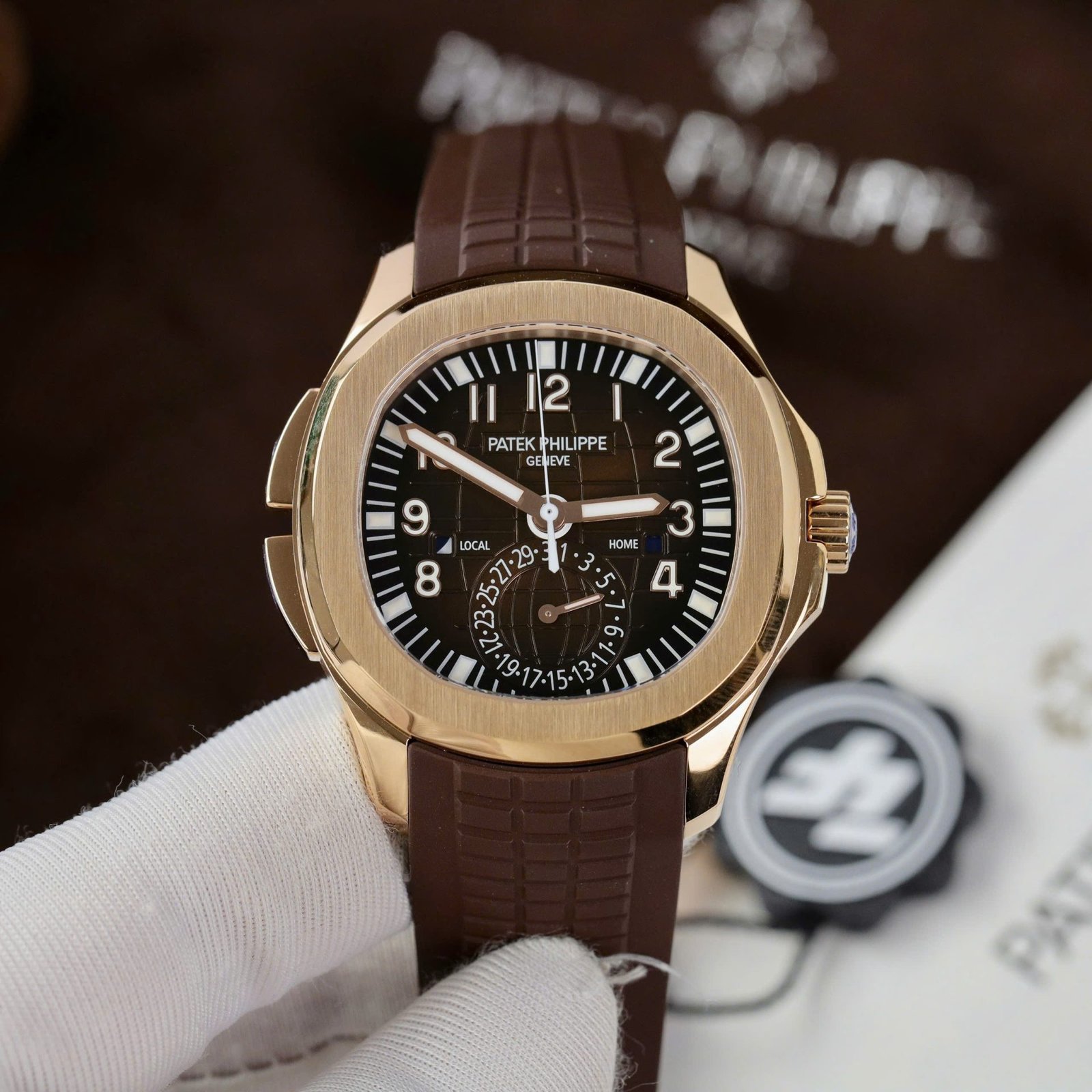 Patek Philippe Aquanaut 5164R Knock Off Watches Brown Dial Rubber Strap PPF Factory 40.8mm - Đồng Hồ Replica 1:1