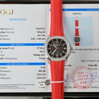 Patek Philippe Aquanaut 5167 Red Replica Watches Moissanite Diamonds Baguette 40mm - Đồng Hồ Replica 1:1