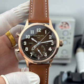 Patek Philippe Best Replica Watches Calatrava Pilot Travel Time 5524R Brown Dial Leather Strap 42mm - Đồng Hồ Replica 1:1