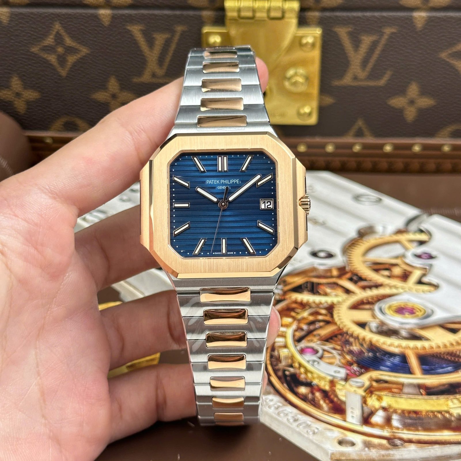 Patek Philippe Cubitus 5821 Demi Rose Gold Replica Watches Blue Dial Automatic Movement 45mm - Đồng Hồ Replica 1:1