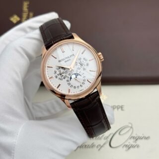 Patek Philippe Grand Complications 5327 Replica Watches White Dial Leather Strap 3K Factory 40mm - Đồng Hồ Replica 1:1
