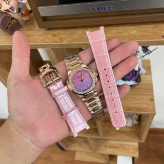 Patek Philippe Imitation Watches Nautilus 7010R Women Purple Pink Dial Metal Wire GR Factory 32mm - Đồng Hồ Replica 1:1