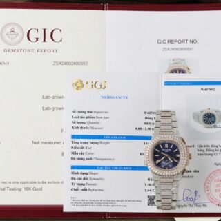 Patek Philippe Nautilus 5980 Replica Watch 18K Gold Wrapped + Diamonds Moissanite Custom 40.5mm - Đồng Hồ Replica 1:1