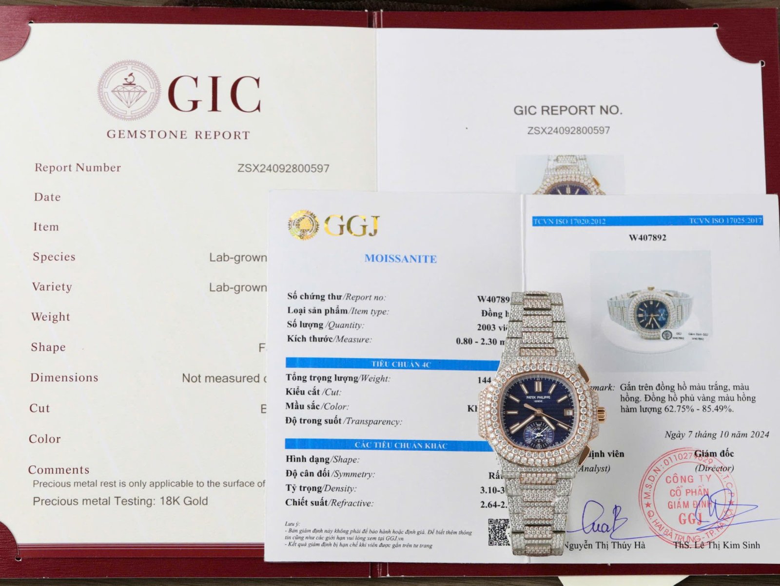 Patek Philippe Nautilus 5980 Replica Watch 18K Gold Wrapped + Diamonds Moissanite Custom 40.5mm - Đồng Hồ Replica 1:1