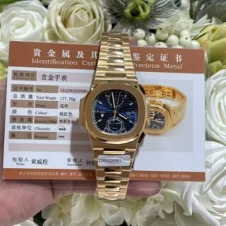 Patek Philippe Nautilus 5990 Blue Dial Luxury Fake Watches 18K Gold Wrapped Custom 40.5mm - Đồng Hồ Replica 1:1