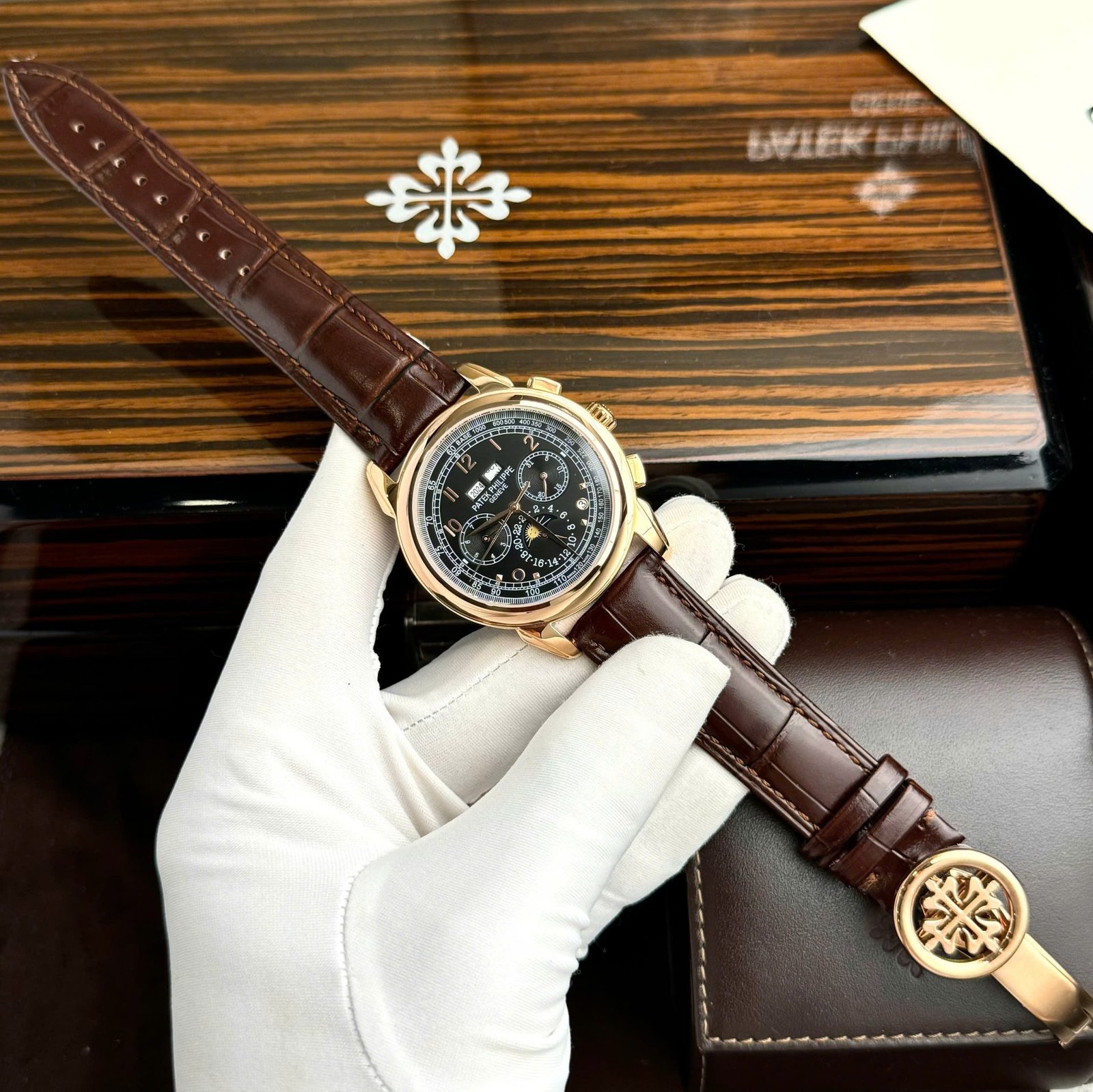 Patek Philippe Perpetal Calendar 5270 Fake 11 Watch Leather Strap 41mm - Đồng Hồ Replica 1:1