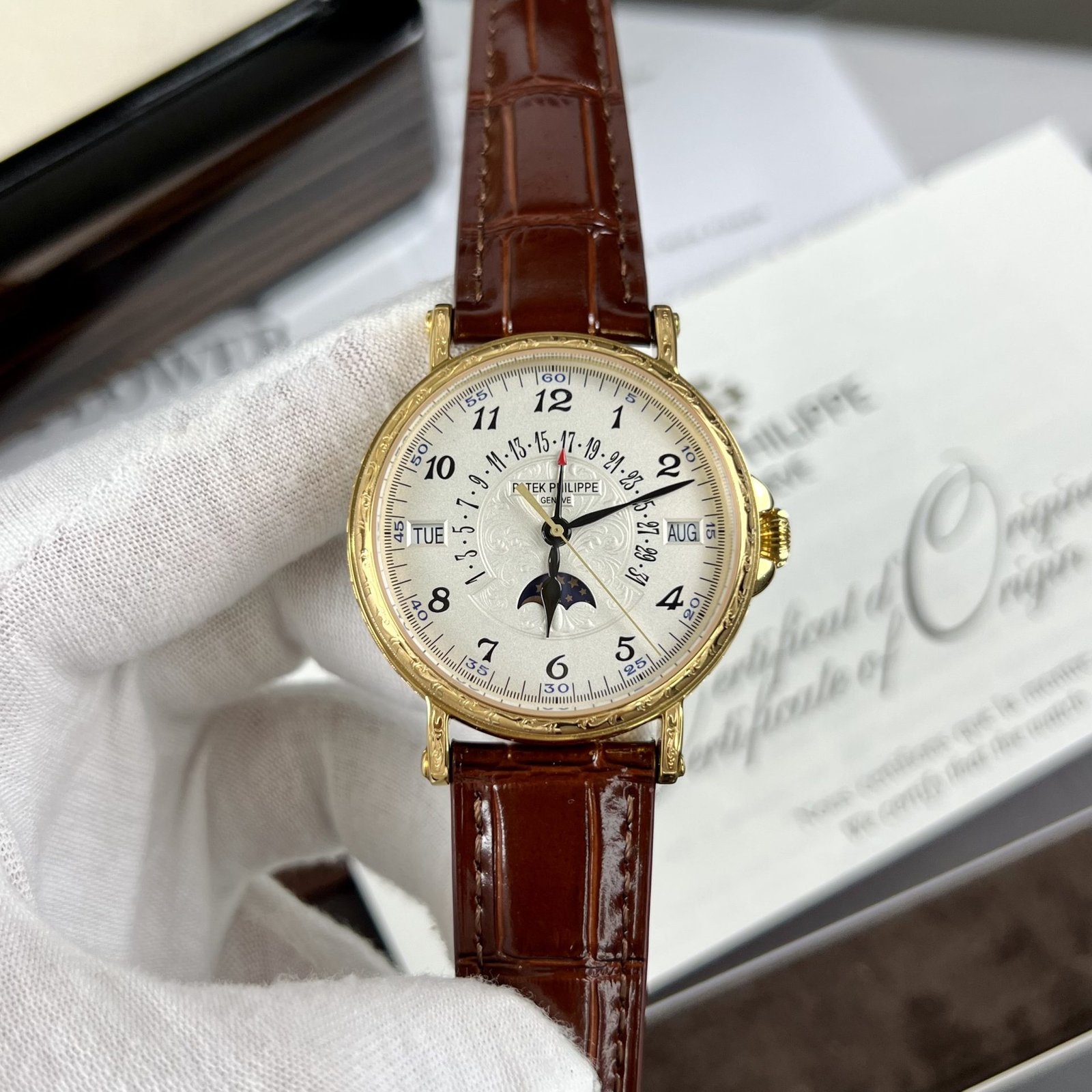 Patek Philippe Replica Watch Grand Complications 5160R Leather Strap 38mm - Đồng Hồ Replica 1:1