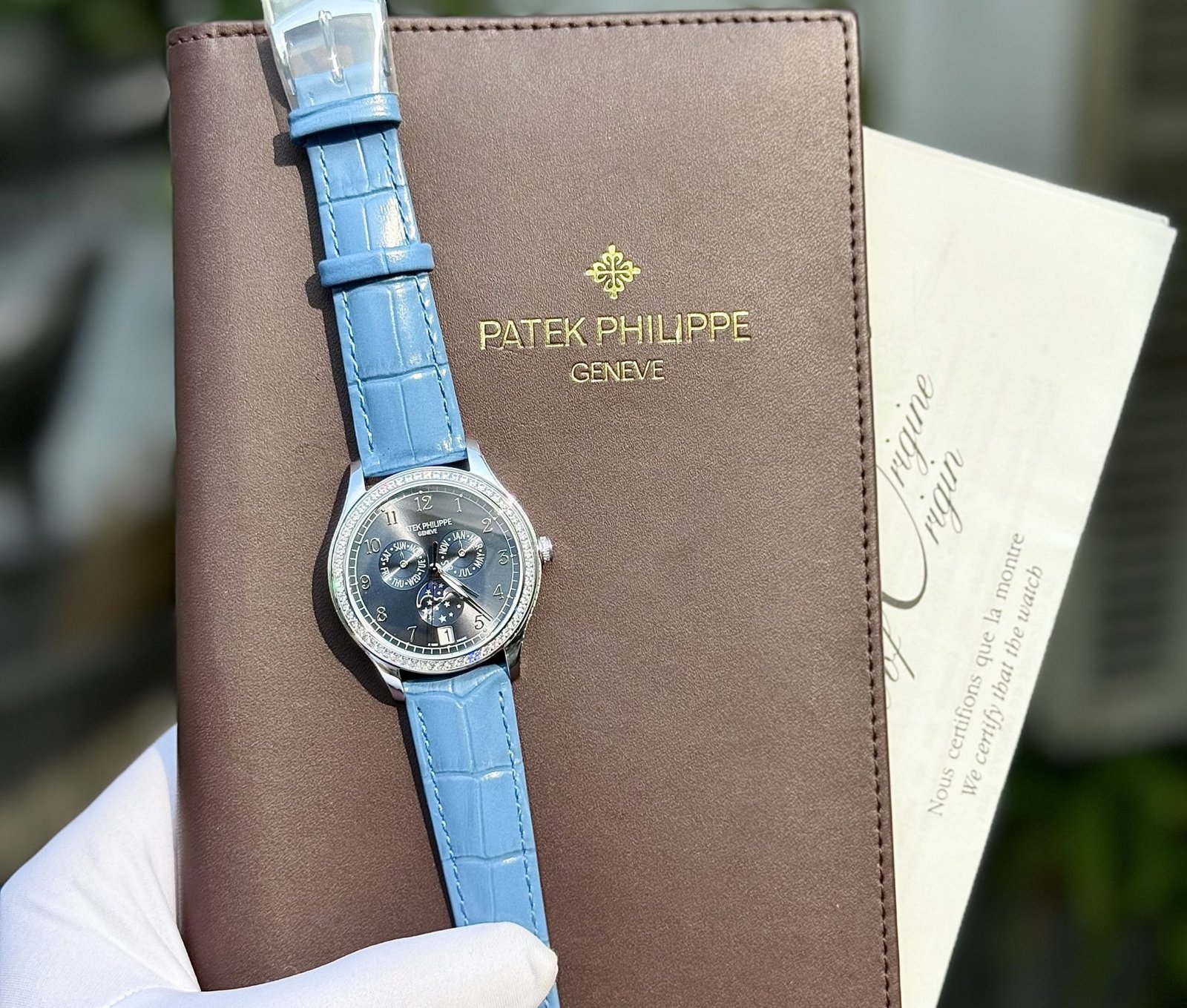 Patek Philippe Replica Watches Complications 4947G Blue Dial Leather Strap 38mm - Đồng Hồ Replica 1:1