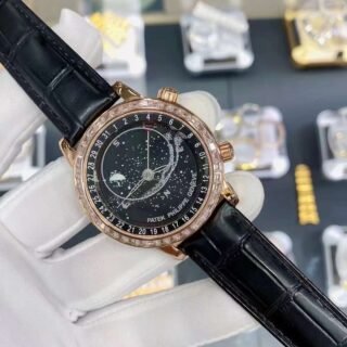 Patek Philippe Sky Moon Celestial 6104R Replica Watch Black Dial 40mm - Đồng Hồ Replica 1:1