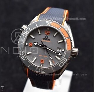 Planet Ocean 43.5mm SS VSF 1:1 Best Edition Black/Orange Bezel Gray Dial on Nylon Strap A8900 Super Clone V2