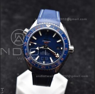 Planet Ocean 600M Co-Axial GMT 43.5mm VSF 1:1 Best Edition Blue Dial Blue Ceramic Bezel on Rubber Strap A8605 Super Clone