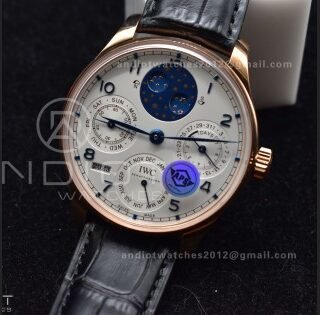Portugieser Perpetual Calendar RG 5033 APSF 1:1 Best Edition White Dial on Black Leather Strap A52610 Clone