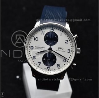 Portuguese Chrono IW3716 Z+F 1:1 Best Edition White/Blue Dial on Blue Rubber Strap A69355
