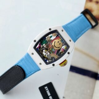 Richard Mille Copies Watches RM88 Smiley Fabic Nato Strap Blue 42mm - Đồng Hồ Replica 1:1