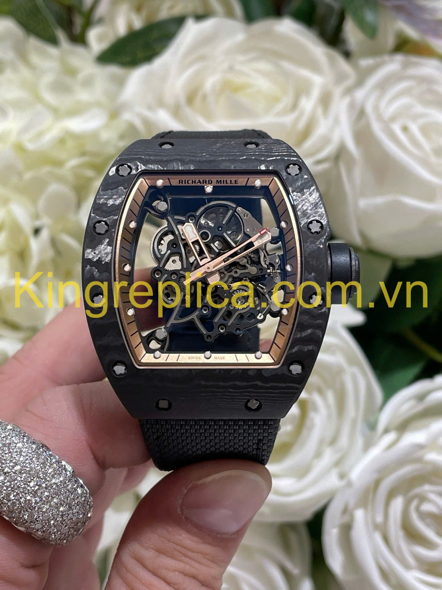 Richard Mille Imitation Watches RM055 Bubba Watson Carbon Exclusive Custom Vaucher Movement 42,7×49,9mm - Đồng Hồ Replica 1:1