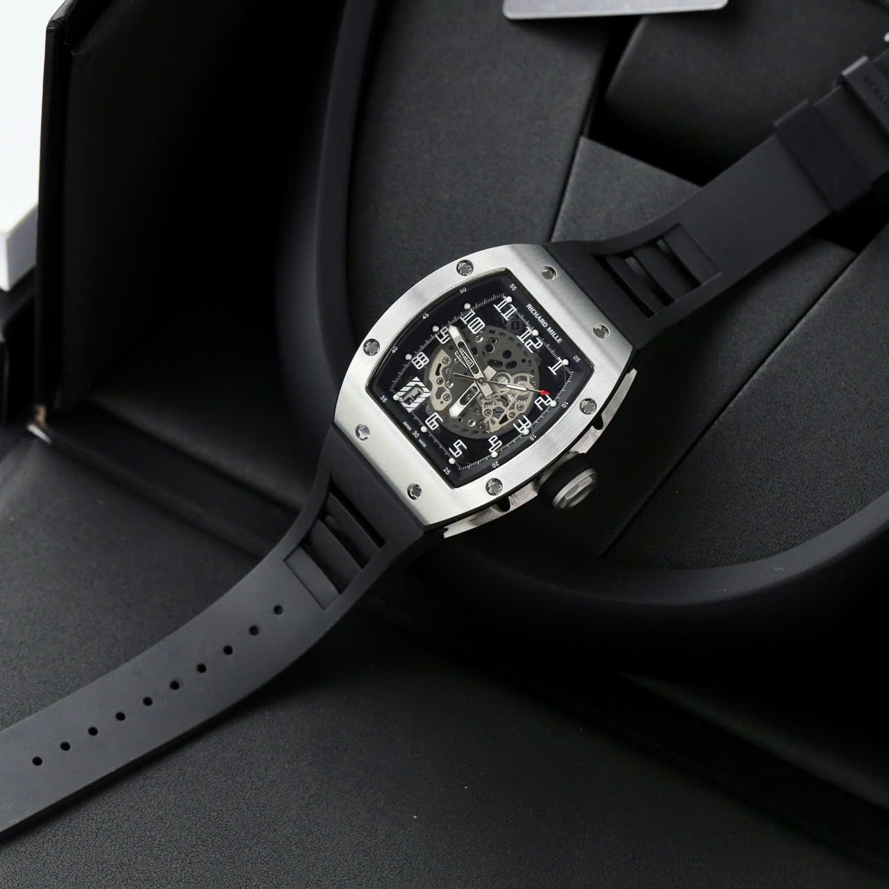 Richard Mille Luxury Fake Watch RM010 Black Rubber Strap 40mm - Đồng Hồ Replica 1:1
