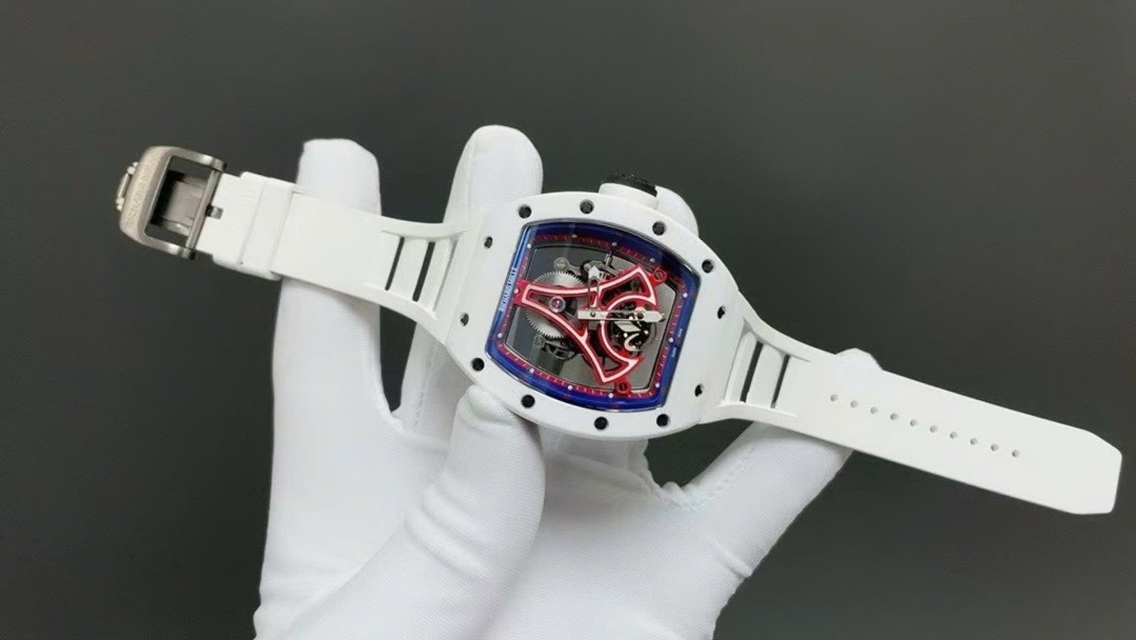 Richard Mille Replica Watches RM52-03 Paris Saint-Germain Tourbillon White Ceramic 40x48mm - Đồng Hồ Replica 1:1
