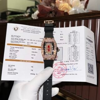 Richard Mille RM007 Replica Watch Rose Gold Wrapped With Full Natural Diamond 36mm - Đồng Hồ Replica 1:1