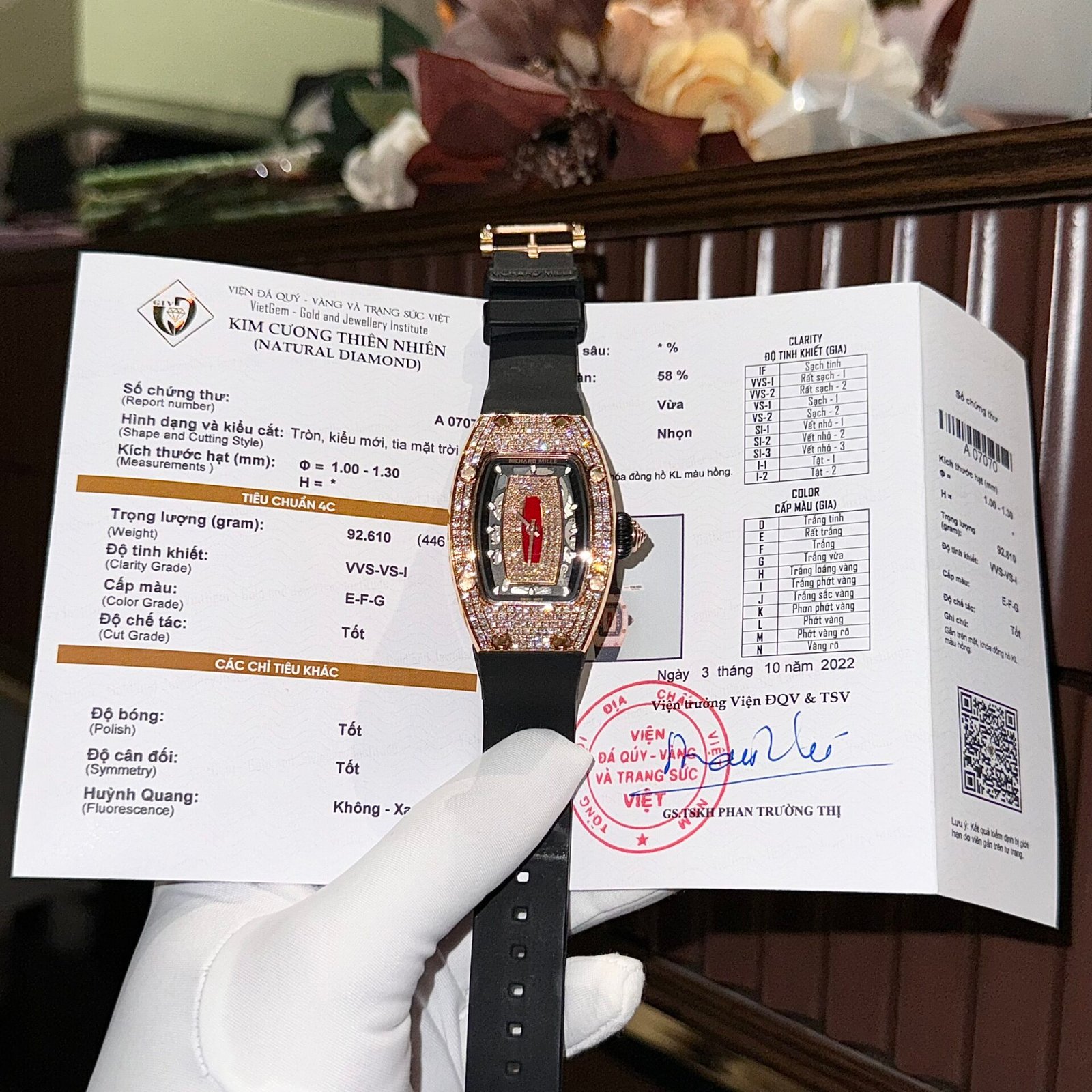 Richard Mille RM007 Replica Watch Rose Gold Wrapped With Full Natural Diamond 36mm - Đồng Hồ Replica 1:1