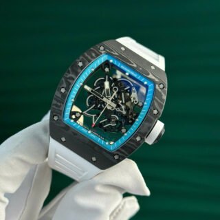 Richard Mille RM055 Carbon NTPT Imitation Watches Skeleton Dial White Strap ZF Factory 49.9×42.7mm - Đồng Hồ Replica 1:1