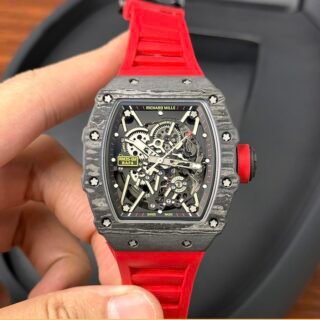 Richard Mille RM35-02 Replica Watch Skeleton Red Rubber Strap 44mm - Đồng Hồ Replica 1:1