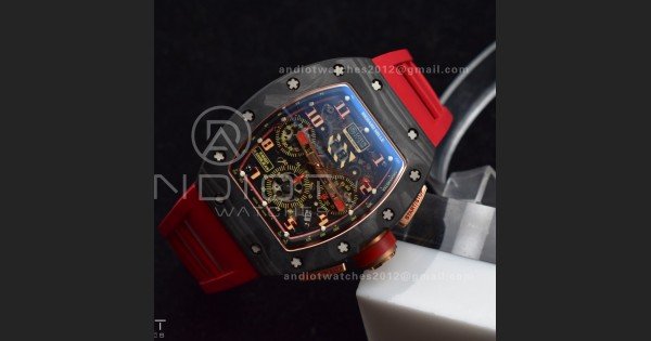 RM011 NTPT Chrono Lotus KVF 1:1 Best Edition Crystal Dial on Red Rubber Strap A7750 V2