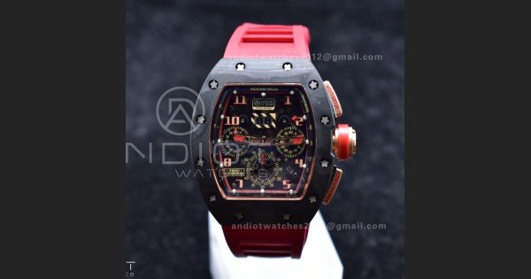 RM011 NTPT Chrono Lotus KVF 1:1 Best Edition Crystal Dial on Red Rubber Strap A7750 V2