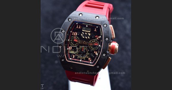 RM011 NTPT Chrono Lotus KVF 1:1 Best Edition Crystal Dial on Red Rubber Strap A7750 V2
